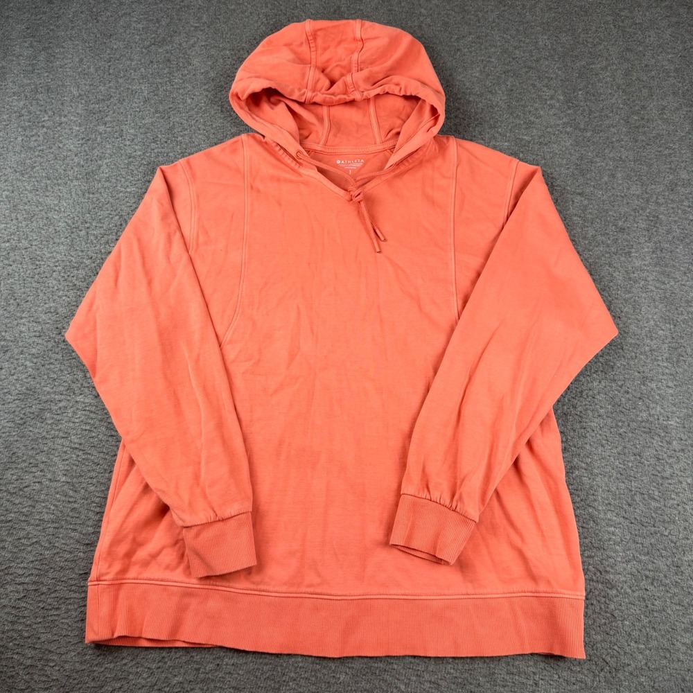 Athleta Hoodie Sweatshirt Women's Small Coral Orange Pullover Seam Detail